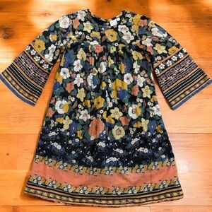 Girl’s Floral Kids Dress with Bell Sleeves & Liner Made in India Size 6